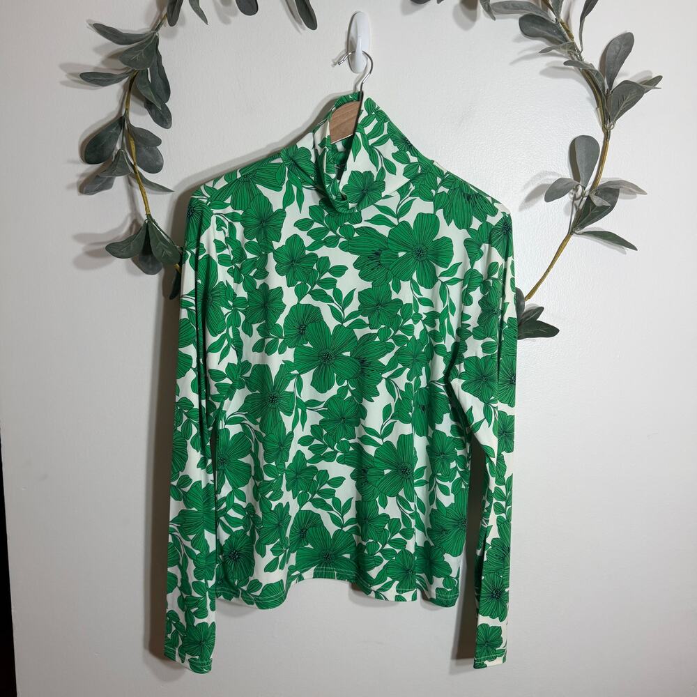 NWT J.Crew Green Floral Turtleneck Blouse LAST CALL